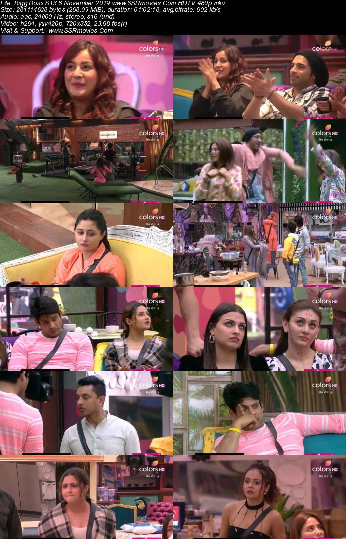 Bigg Boss S13 8 November 2019 HDTV 720p 480p 200MB Download