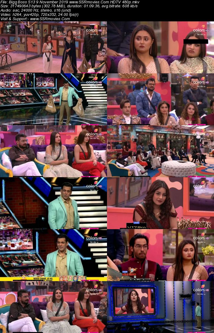 Bigg Boss S13 9 November 2019 HDTV 720p 480p 200MB Download