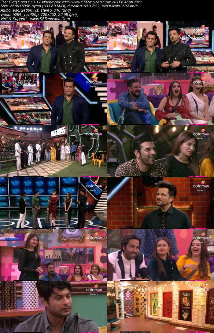 Bigg Boss S13 17 November 2019 HDTV 720p 480p 200MB Download