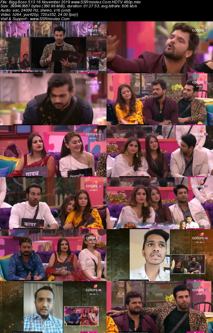 Bigg Boss S13 16 November 2019 HDTV 720p 480p 200MB Download