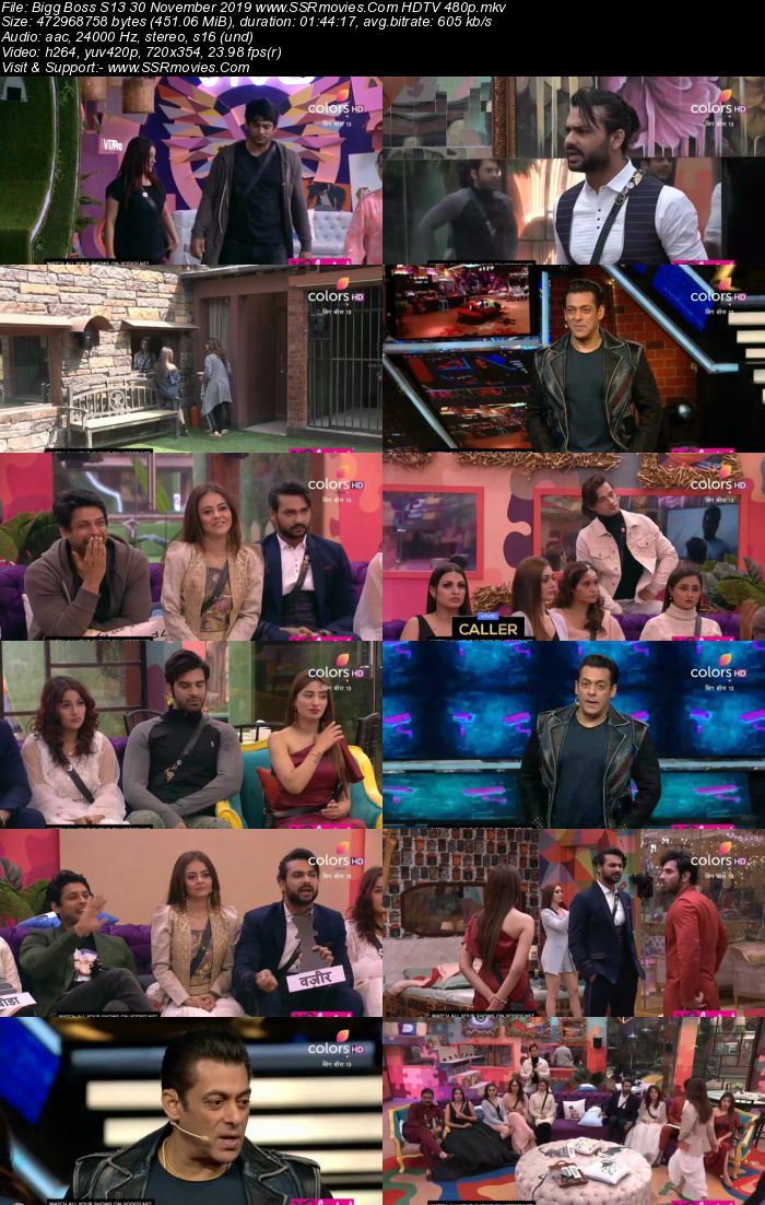 Bigg Boss S13 30 November 2019 HDTV 720p 480p 200MB Download