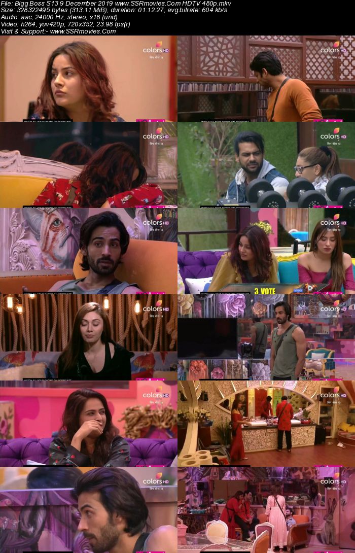 Bigg Boss S13 9 December 2019 HDTV 720p 480p 200MB Download