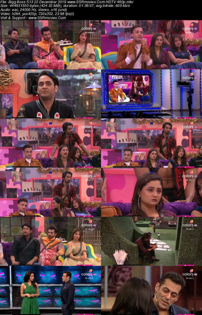 Bigg Boss S13 22 December 2019 HDTV 720p 480p 200MB Download