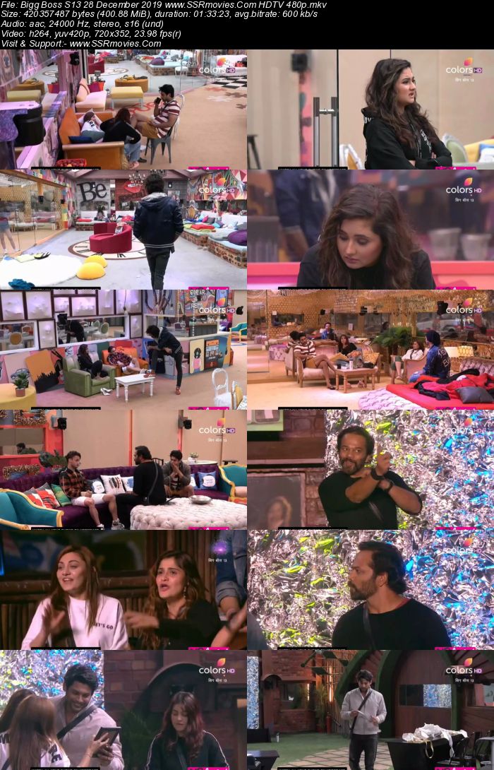 Bigg Boss S13 28 December 2019 HDTV 720p 480p 200MB Download