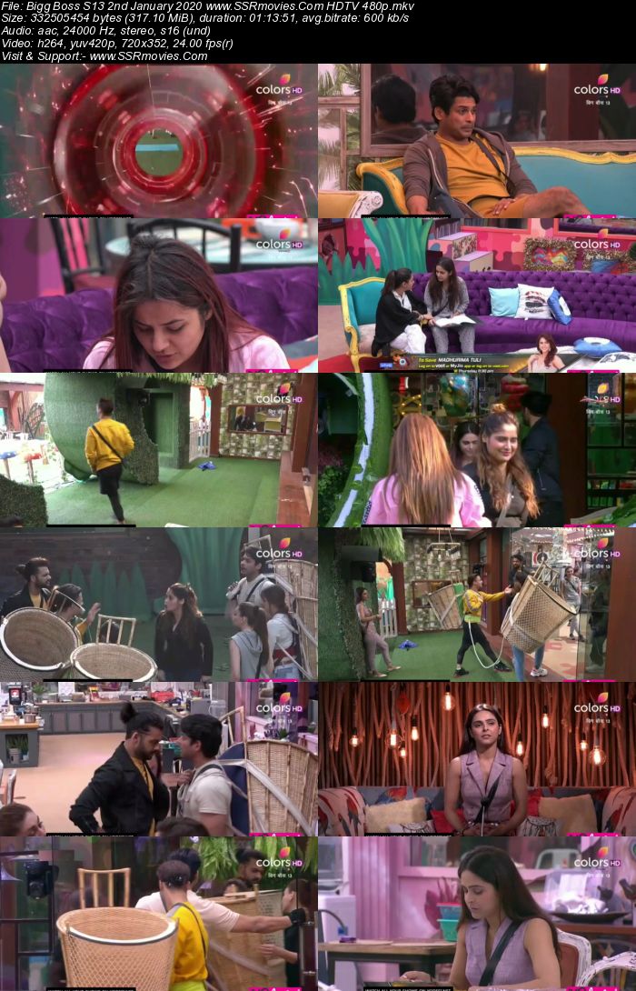 Bigg Boss S13 2 January 2019 HDTV 720p 480p 350MB Download