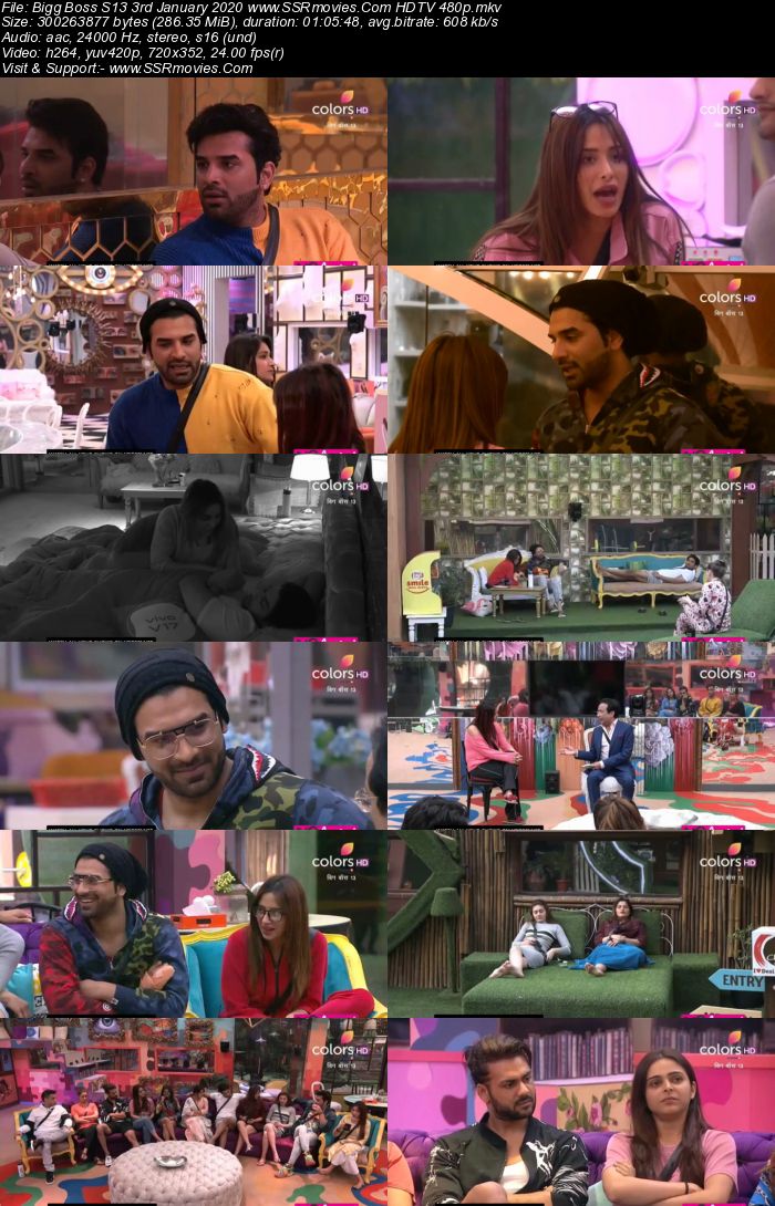 Bigg Boss S13 3 January 2019 HDTV 720p 480p 350MB Download