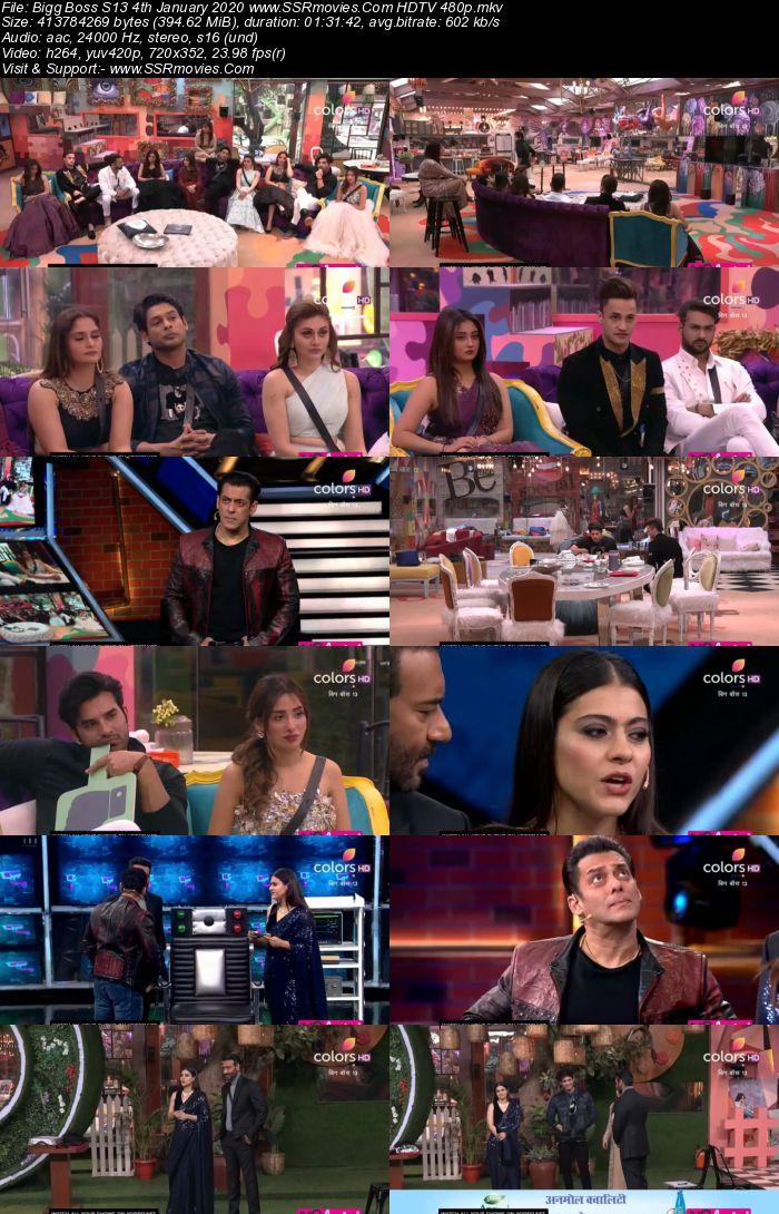 Bigg Boss S13 4th January 2020 HDTV 720p 480p 200MB Download