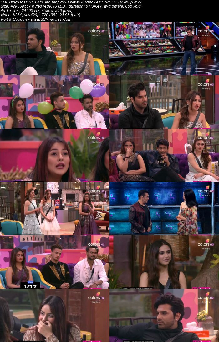 Bigg Boss S13 5th January 2020 HDTV 720p 480p 200MB Download