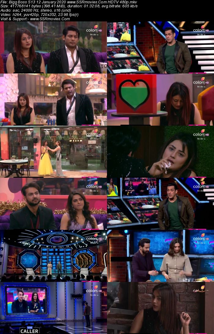 Bigg Boss S13 12 January 2020 HDTV 720p 480p 200MB Download