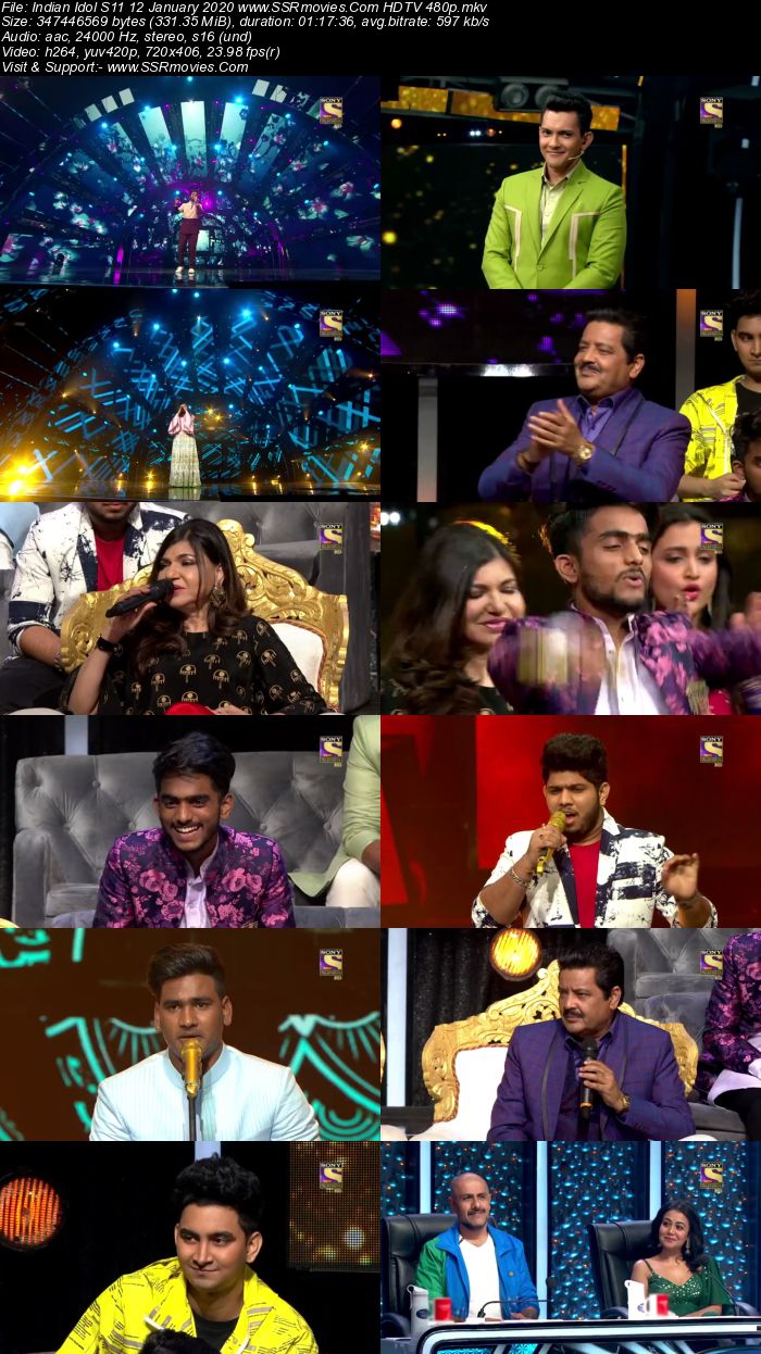 Indian Idol S11 12 January 2020 HDTV 720p 480p x264 300MB Download