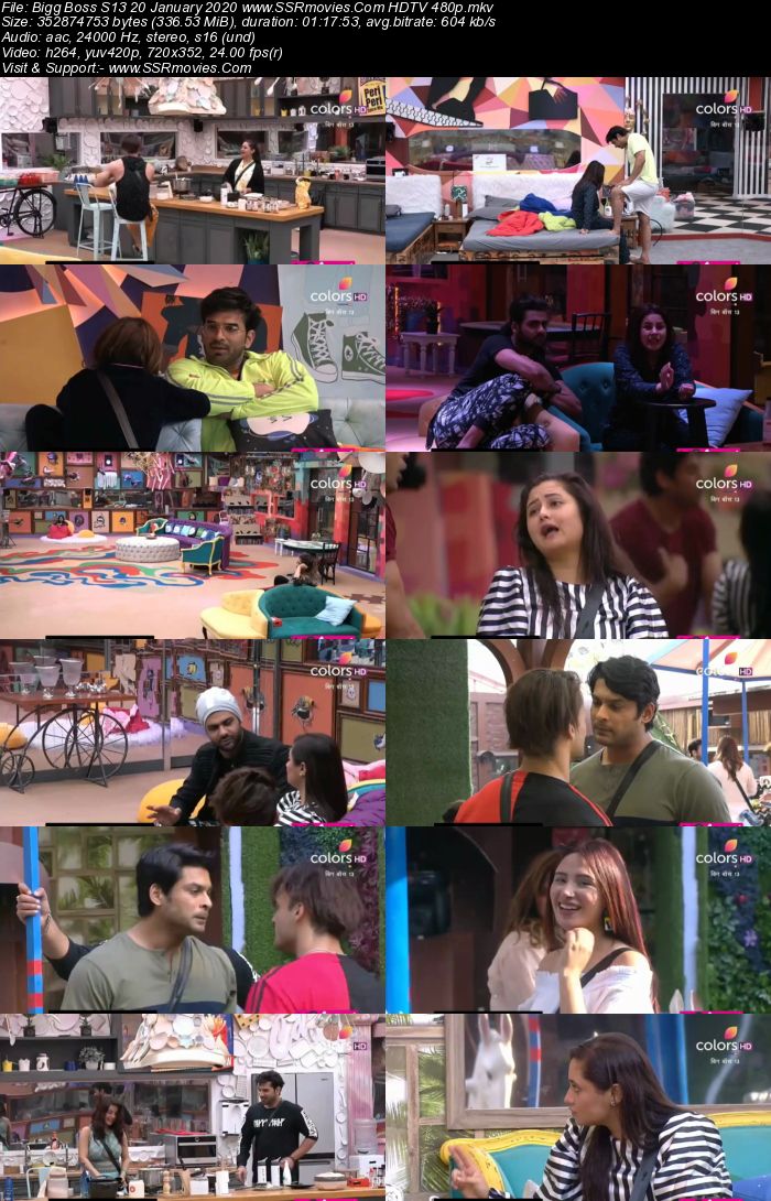 Bigg Boss S13 20 January 2020 HDTV 720p 480p 200MB Download