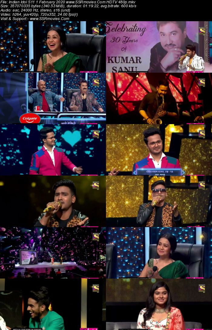 Indian Idol S11 1 February 2020 HDTV 720p 480p x264 300MB Download