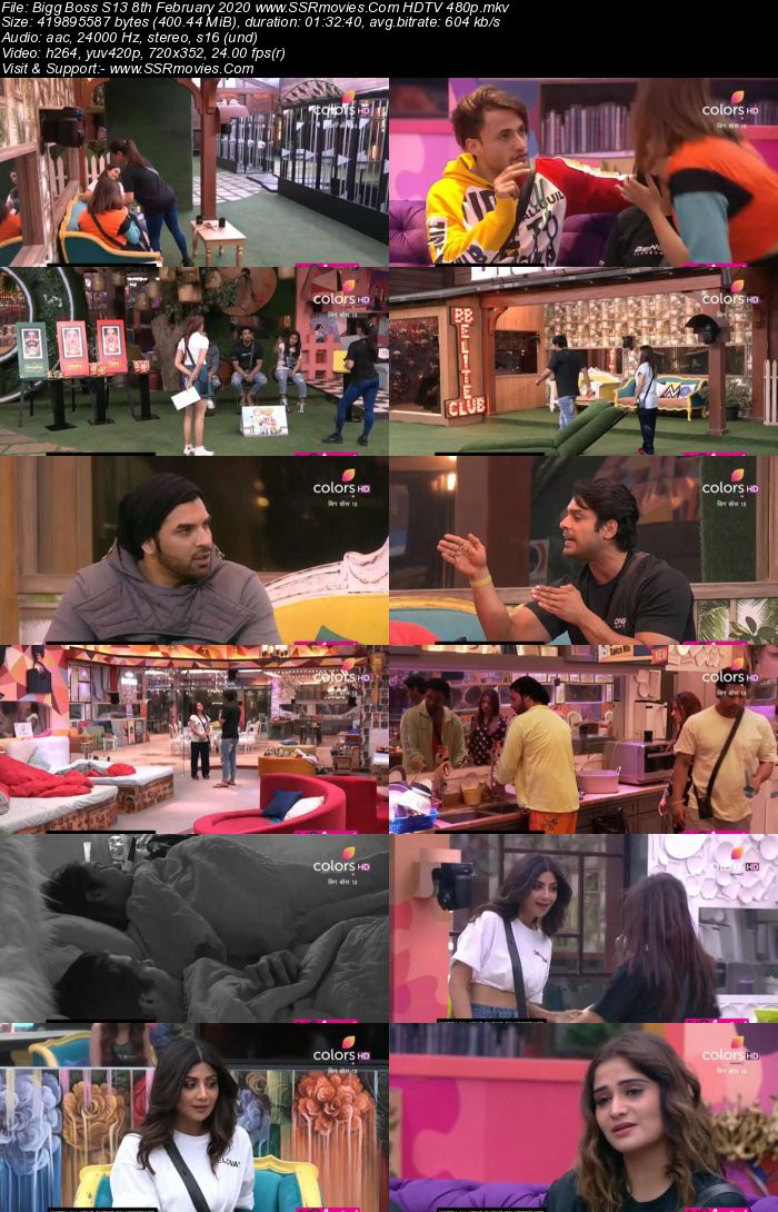 Bigg Boss S13 8th February 2020 HDTV 720p 480p 200MB Download