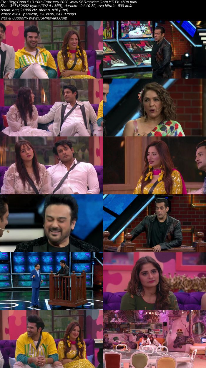 Bigg Boss S13 10th February 2020 HDTV 720p 480p 200MB Download