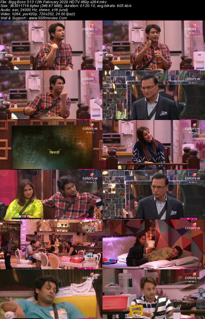 Bigg Boss S13 12th February 2020 HDTV 720p 480p 200MB Download