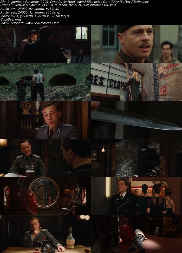 Inglourious Basterds (2009) Dual Audio Hindi 720p BluRay 1.2GB ESubs Full Movie Download