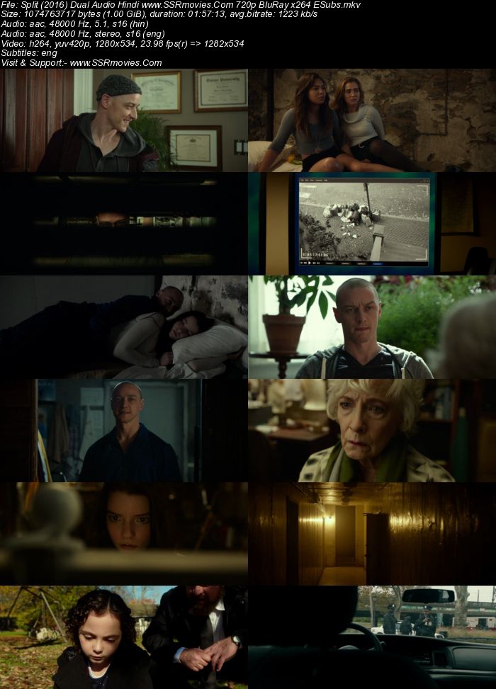 Split (2016) Dual Audio Hindi 480p BluRay x264 350MB ESubs Full Movie Download