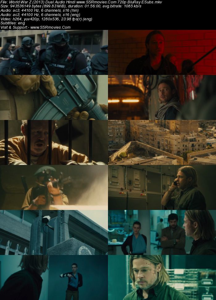 World War Z (2013) Dual Audio Hindi 480p BluRay x264 350MB ESubs Full Movie Download