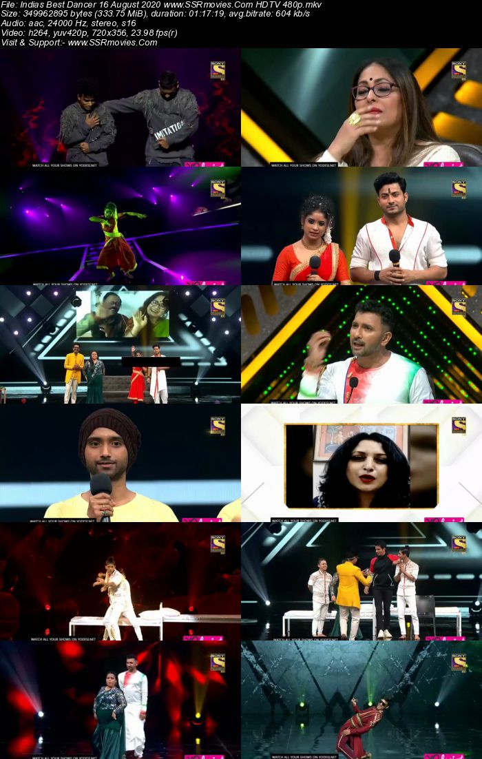 Indias Best Dancer 16th August 2020 HDTV 720p 480p x264 300MB Download