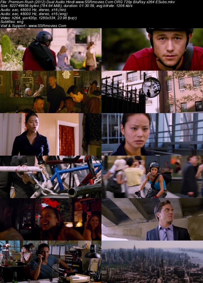 Premium Rush (2012) Dual Audio Hindi 480p BluRay x264 300MB ESubs Full Movie Download