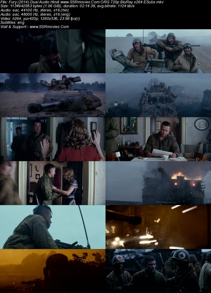 Fury (2014) Dual Audio Hindi ORG 480p BluRay x264 450MB ESubs Full Movie Download