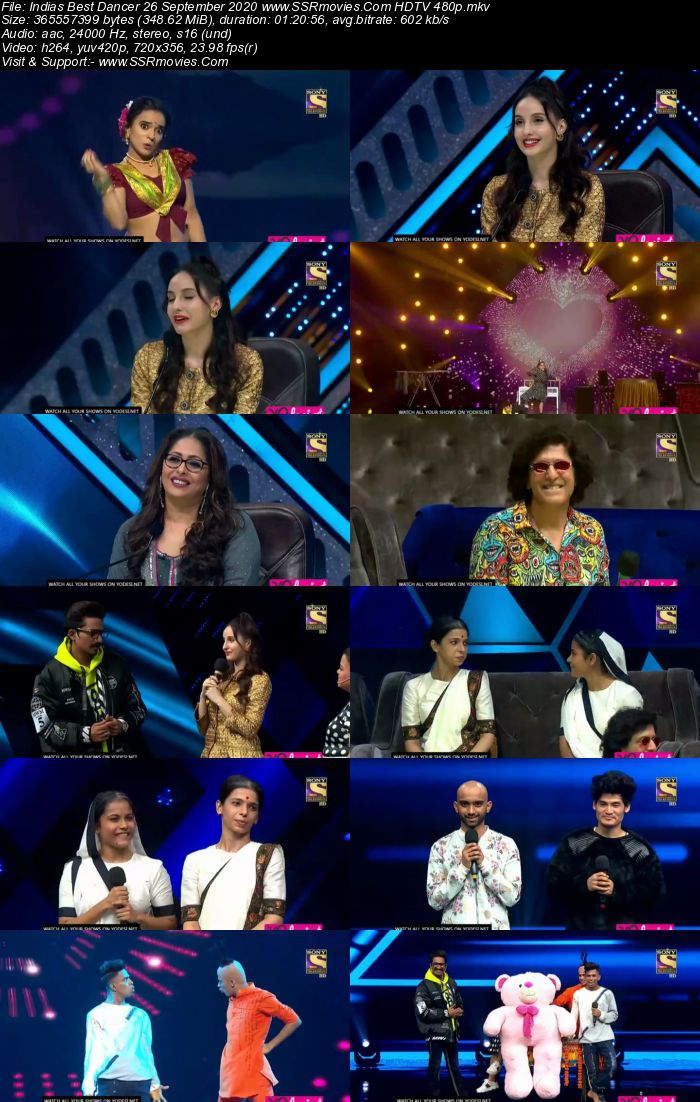 Indias Best Dancer 26 September 2020 HDTV 720p 480p x264 300MB Download