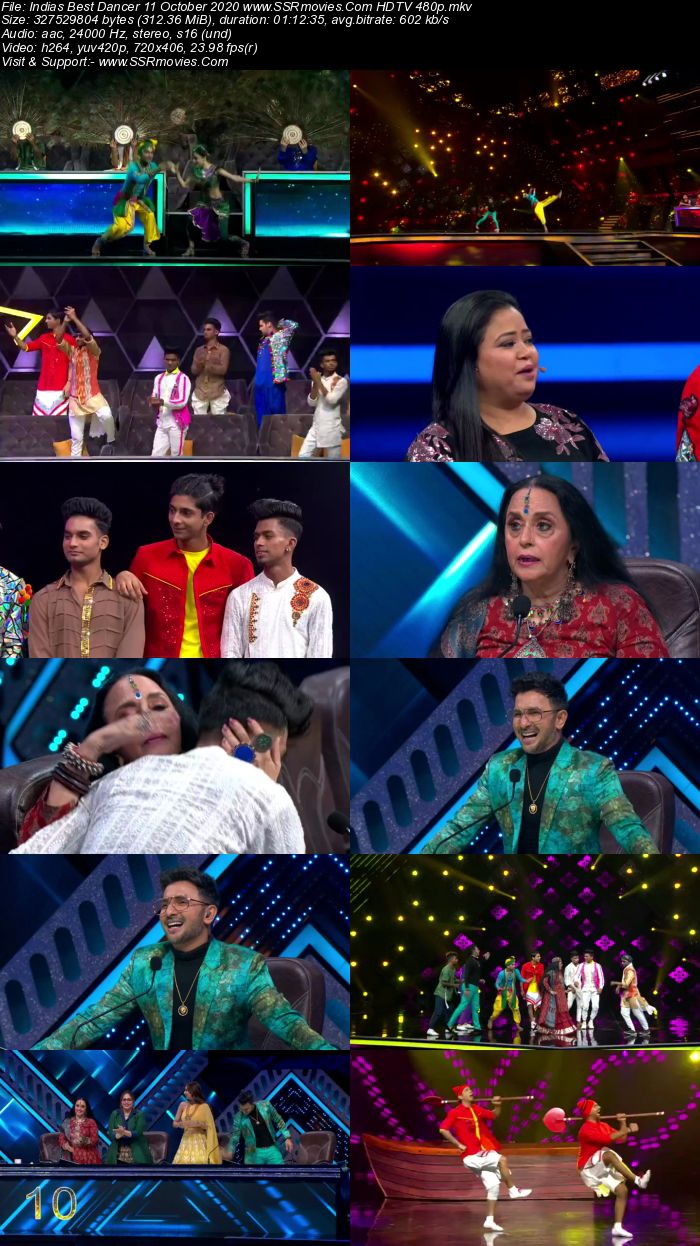 Indias Best Dancer 11 October 2020 HDTV 720p 480p x264 300MB Download