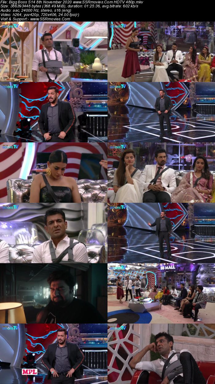 Bigg Boss S14 8th November 2020 HDTV 480p 720p 500MB Download