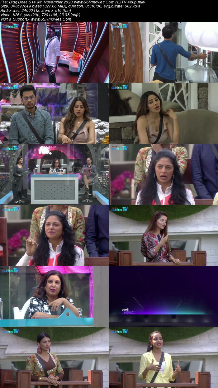 Bigg Boss S14 9th November 2020 HDTV 480p 720p 500MB Download