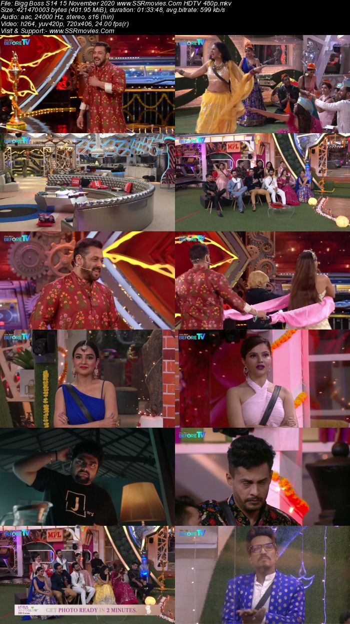 Bigg Boss S14 15 November 2020 HDTV 480p 720p 500MB Download