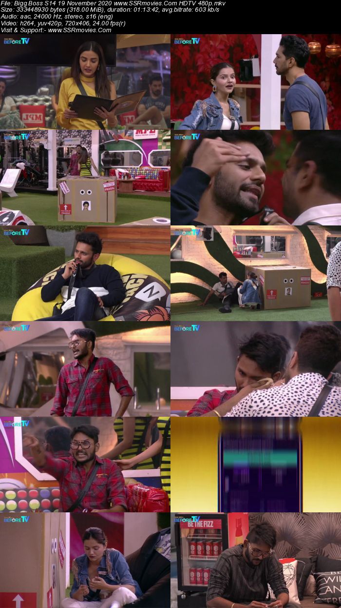 Bigg Boss S14 19 November 2020 HDTV 480p 720p 500MB Download