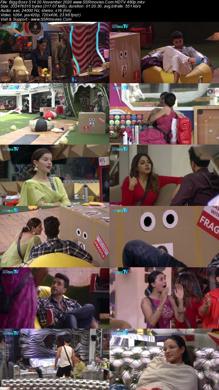 Bigg Boss S14 20 November 2020 HDTV 480p 720p 500MB Download