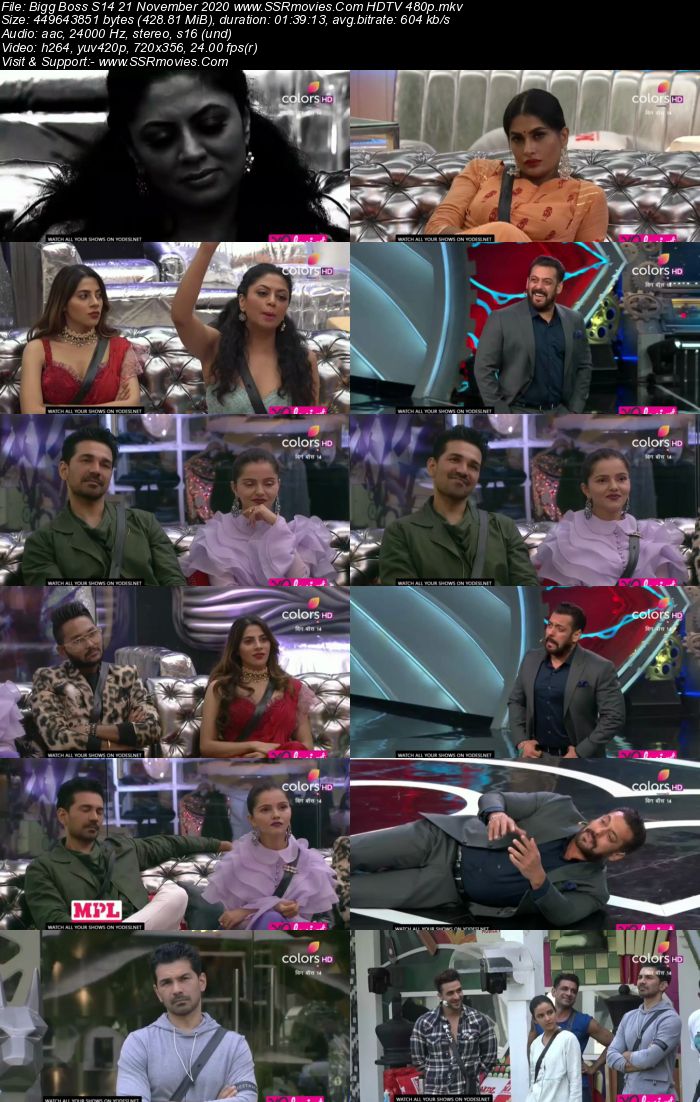 Bigg Boss S14 21 November 2020 HDTV 480p 720p 500MB Download