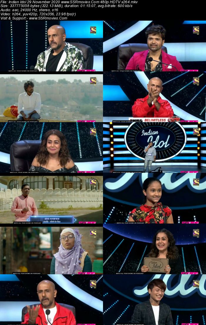 Indian Idol 29 November 2020 480p 720p HDTV x264 300MB Download