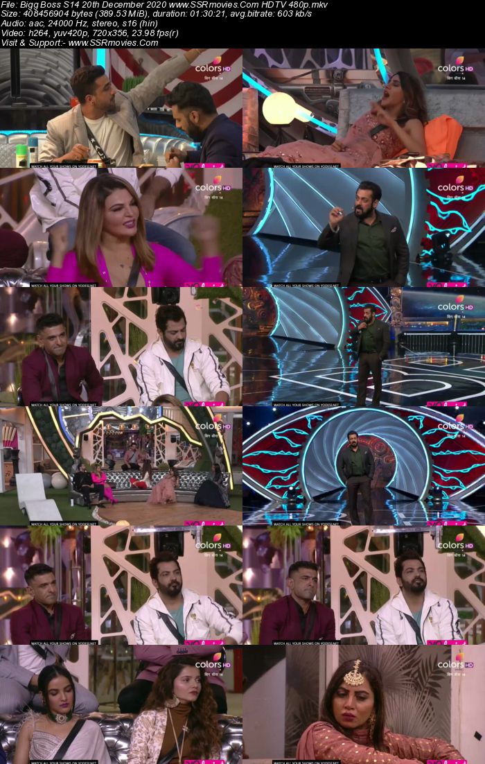 Bigg Boss S14 20th December 2020 HDTV 480p 720p 500MB Download