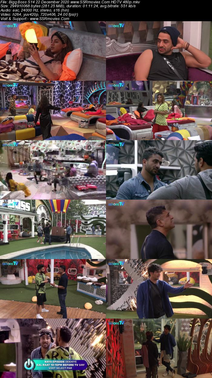 Bigg Boss S14 22 December 2020 HDTV 480p 720p 500MB Download