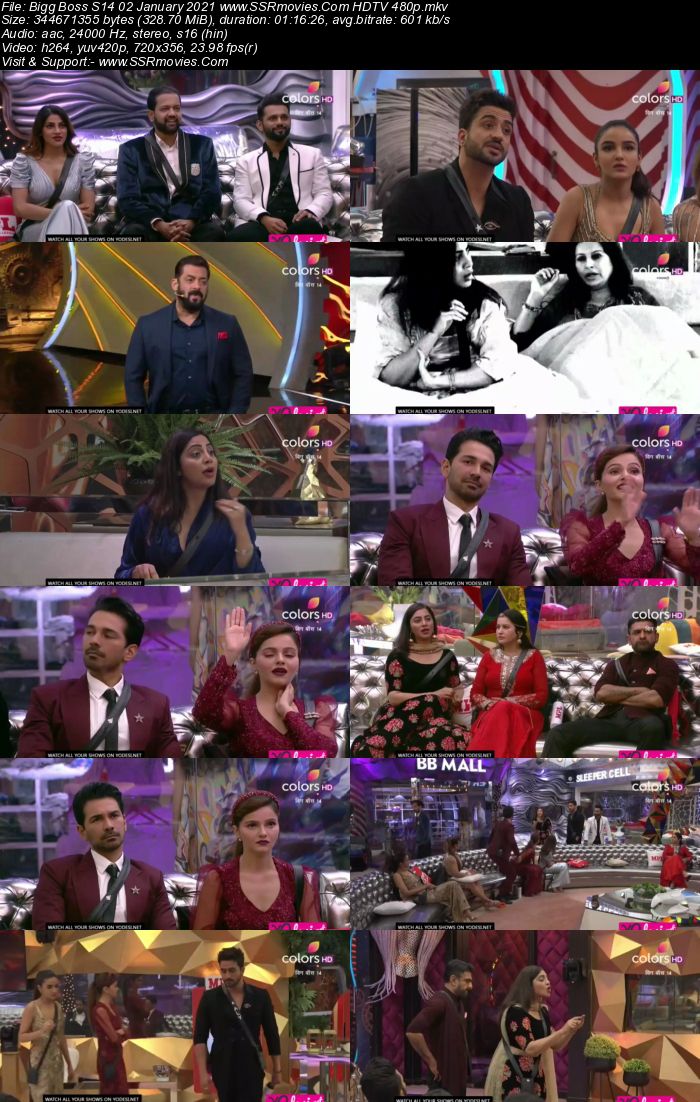 Bigg Boss S14 02 January 2021 HDTV 480p 720p 500MB Download