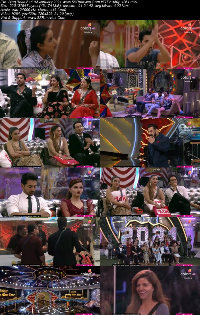 Bigg Boss S14 03 January 2021 HDTV 480p 720p 500MB Download