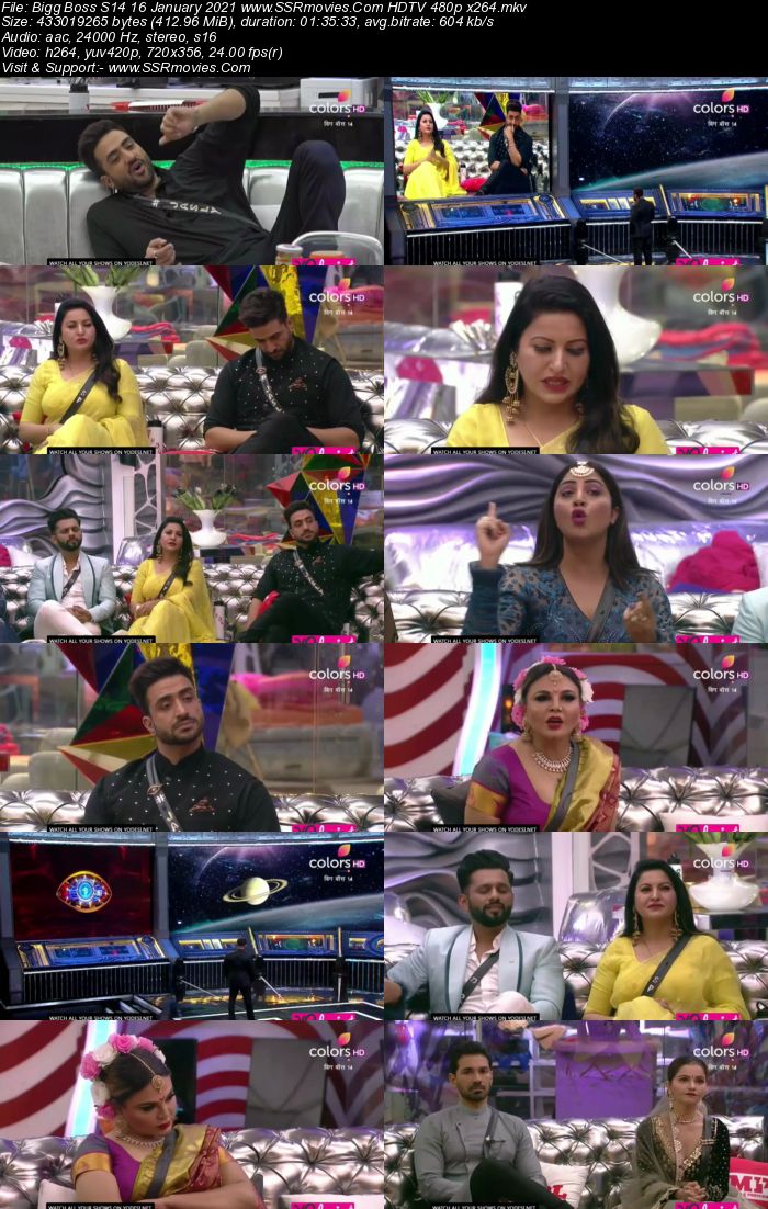 Bigg Boss S14 16 January 2021 HDTV 480p 720p 500MB Download