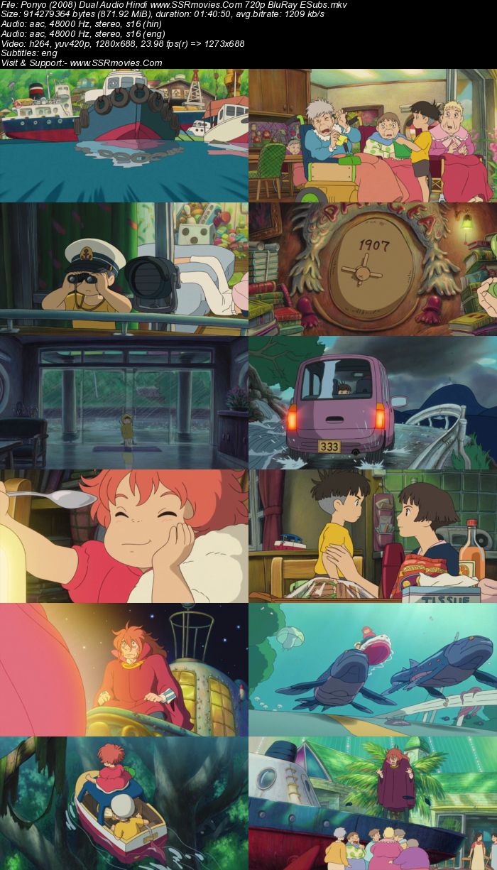 Ponyo (2008) Dual Audio Hindi 480p BluRay x264 350MB ESubs Full Movie Download