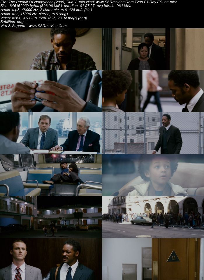 The Pursuit of Happyness (2006) Dual Audio Hindi 720p BluRay x264 800MB Full Movie Download