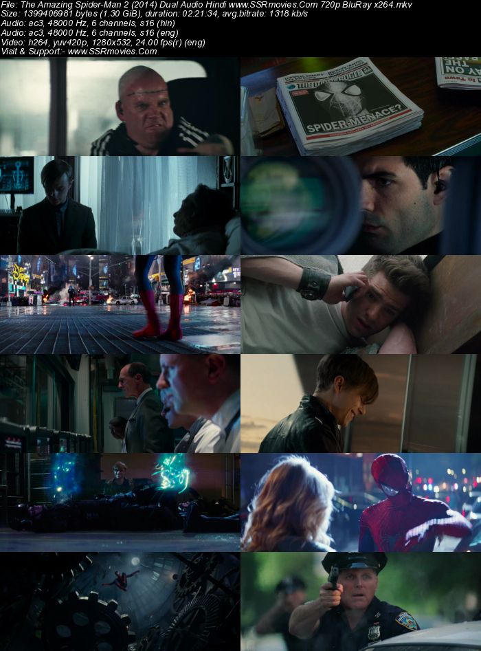 Amazing Spider-Man 2 (2014) Dual Audio Hindi 480p BluRay 450MB ESubs Full Movie Download