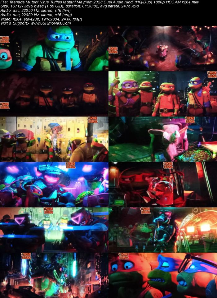 Teenage Mutant Ninja Turtles: Mutant Mayhem 2023 Dual Audio Hindi (HQ-Dub) 1080p 720p 480p HDCAM x264 ESubs Full Movie Download