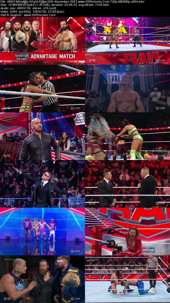 WWE Monday Night Raw 20th November 2023 720p 480p WEBRip x264 Download