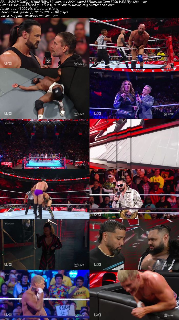 WWE Monday Night Raw 8th January 2024 720p 480p WEBRip x264 Download