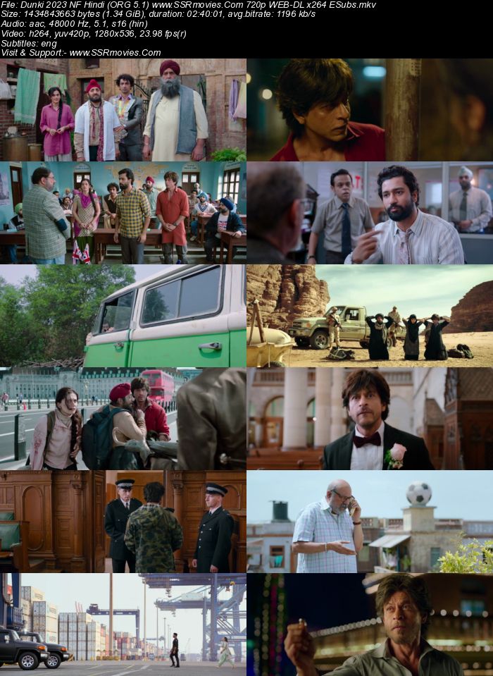 Dunki 2023 NF Hindi (ORG 5.1) 1080p 720p 480p WEB-DL x264 ESubs Full Movie Download
