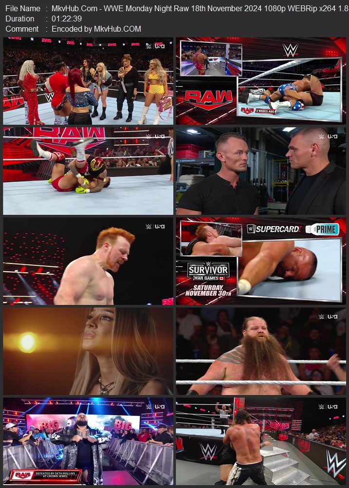 WWE Monday Night Raw 18th November 2024 720p 1080p WEBRip x264 2.8GB Download