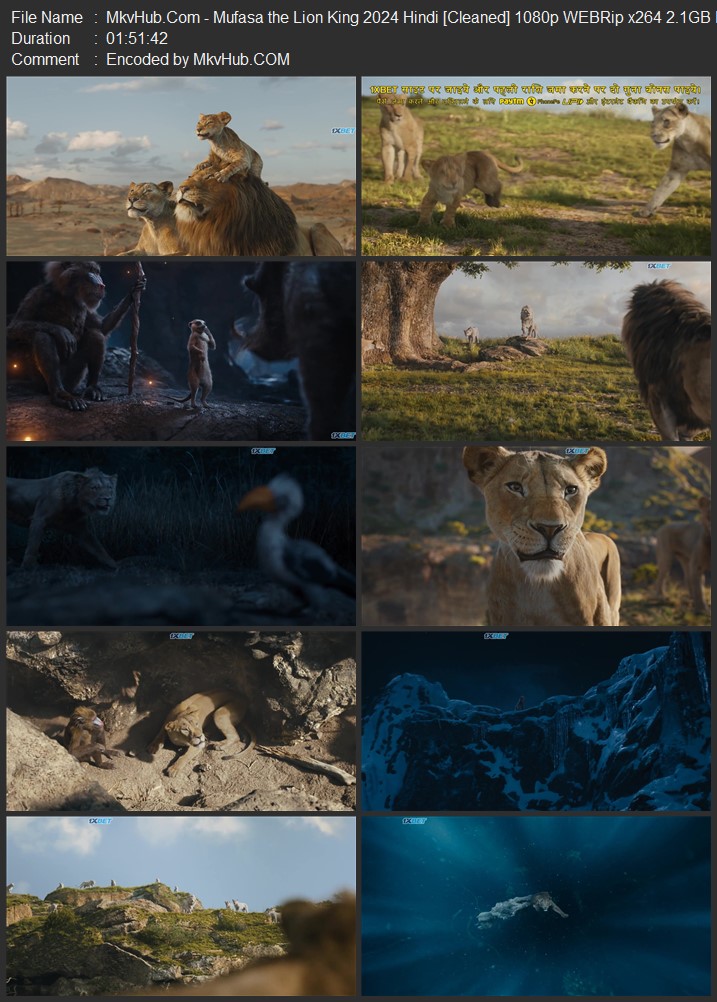 Mufasa: The Lion King 2024 Hindi [Cleaned] 720p 1080p WEBRip 3GB Download