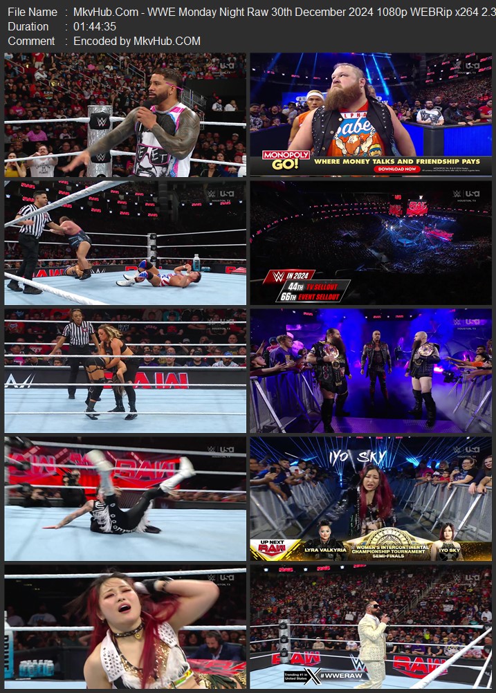 WWE Monday Night Raw 30th December 2024 720p 1080p WEBRip x264 3.4GB Download