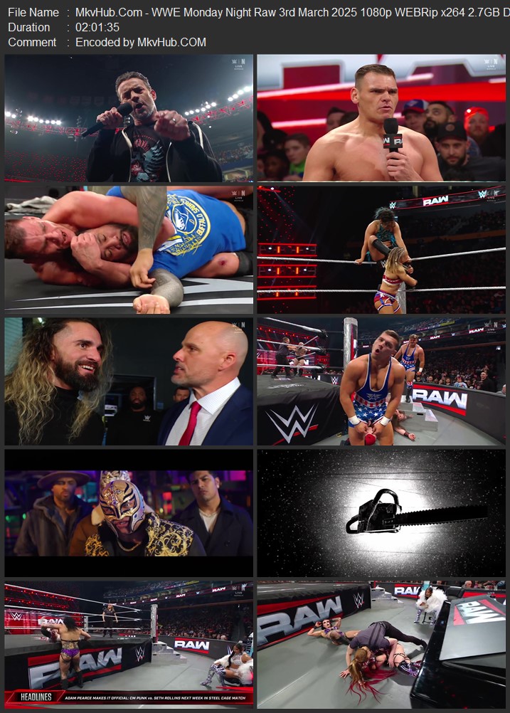 WWE Monday Night Raw 3rd March 2025 720p 1080p WEBRip x264 4GB Download